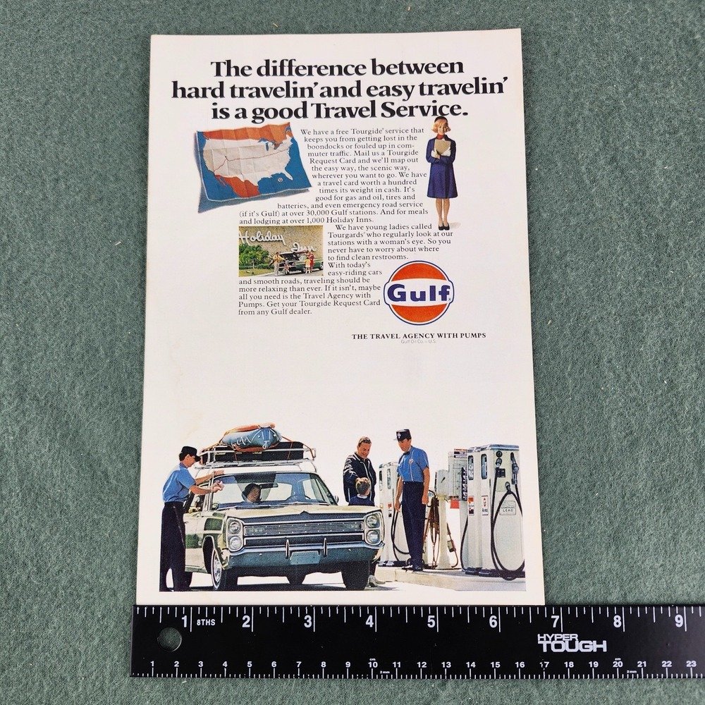 1969 GULF Vintage Gas Pumps Service‎ Station Art print ad 10x7 Gravely On Back